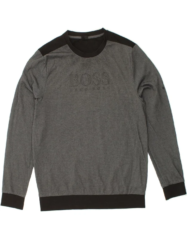 HUGO BOSS Mens Slim Graphic Sweatshirt Jumper XL Grey Colourblock Cotton Hoodie with Raglan Sleeves Sporty Comfortable