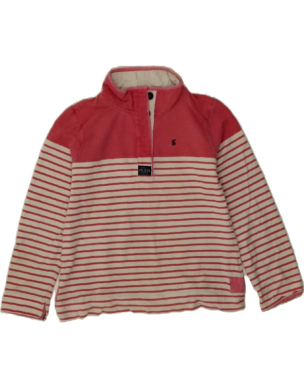 JOULES Womens Button Neck Sweatshirt Jumper UK 16 Large Red Striped Cotton Hoodie with Zipper Placket Modern Functional