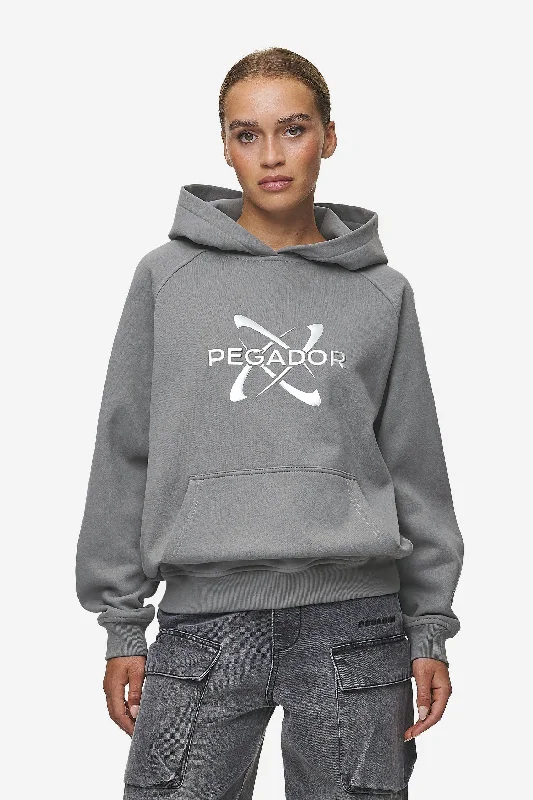 Klaria Oversized Hoodie Washed Deep Grey Hoodie with Hem Patch Decorative Personalized