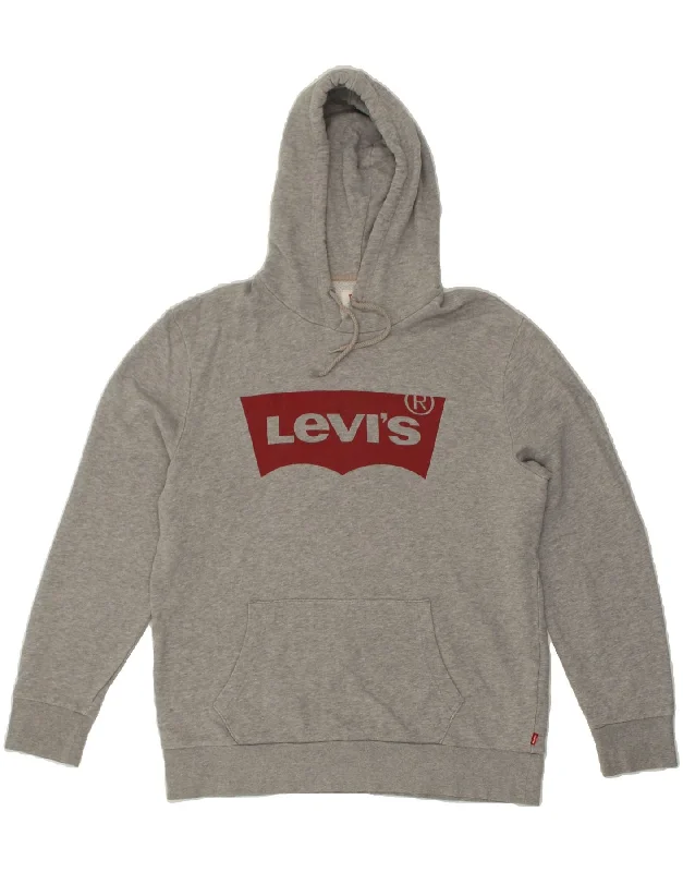 LEVI'S Mens Graphic Hoodie Jumper Large Grey Cotton Hoodie with Zipper Placket Modern Functional