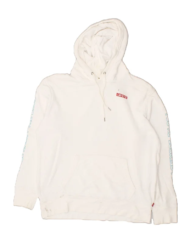 LEVI'S Mens Graphic Hoodie Jumper Medium White Cotton Hoodie Jacket Zipper Layering