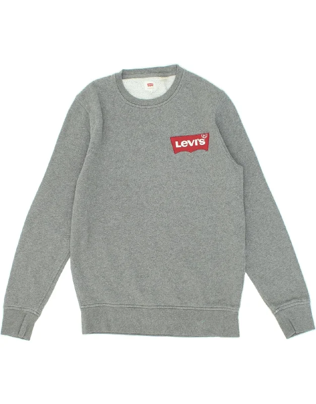 LEVI'S Mens Graphic Sweatshirt Jumper Small Grey Cotton Hoodie with Raglan Sleeves Sporty Comfortable