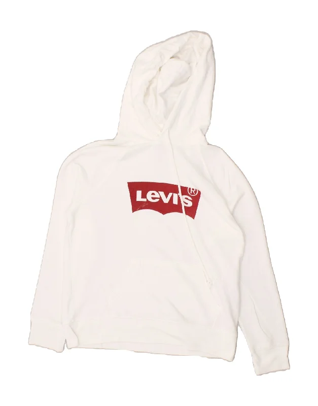 LEVI'S Womens Graphic Hoodie Jumper UK 10 Small White Cotton Hoodie with Color Block Contrast Stylish