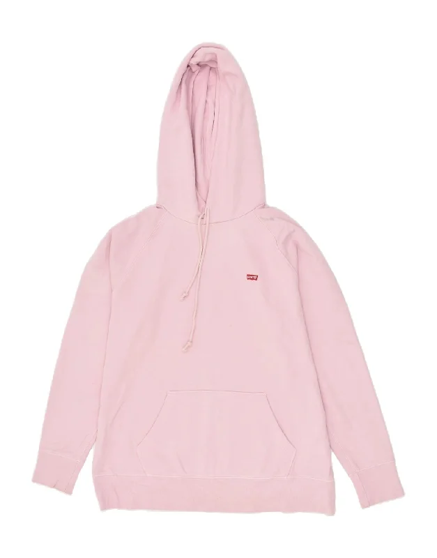 LEVI'S Womens Hoodie Jumper UK 16 Large Pink Cotton Graphic Hoodie Design Print