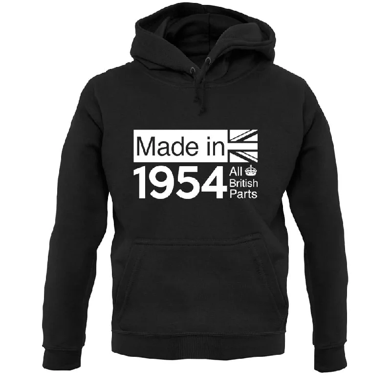 Made In 1954 All British Parts Crown Unisex Hoodie Hoodie with Hem Embroidery Detailed Premium