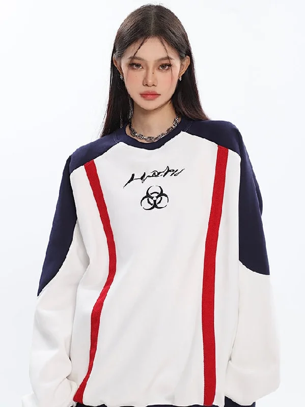 Nancy Patchwork Long Sleeve Baggy Oversized Sweatshirt Hoodie with Hem Detail Decorative Unique