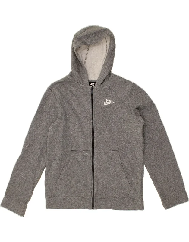 NIKE Boys Standard Fit Zip Hoodie Sweater 12-13 Years Large Grey Cotton Hoodie with Hem Ribbing Snug Secure