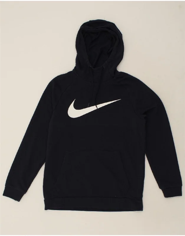 NIKE Mens Dri Fit Graphic Hoodie Jumper Small Navy Blue Cotton Hoodie Dress Longline Feminine