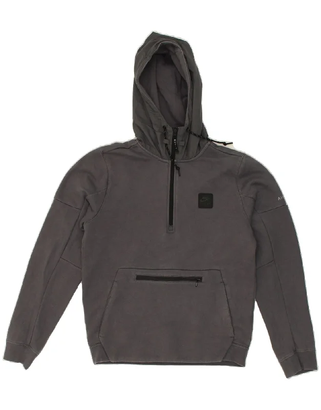 NIKE Mens Zip Neck Hoodie Jumper Small Grey Cotton Hoodie with V-Neck Classic Versatile