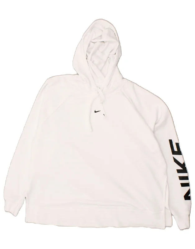 NIKE Womens Graphic Hoodie Jumper UK 16 Large White Hoodie with Batwing Sleeves Loose Dramatic