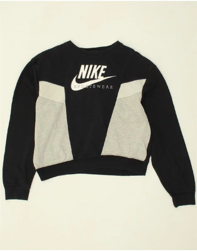 NIKE Womens Oversized Crop Graphic Sweatshirt Jumper UK 6 XS Black Hoodie Sweatshirt Pullover