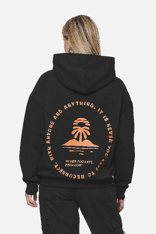 Palmyra Oversized Hoodie Black Hoodie with Hem Applique Textured Unique