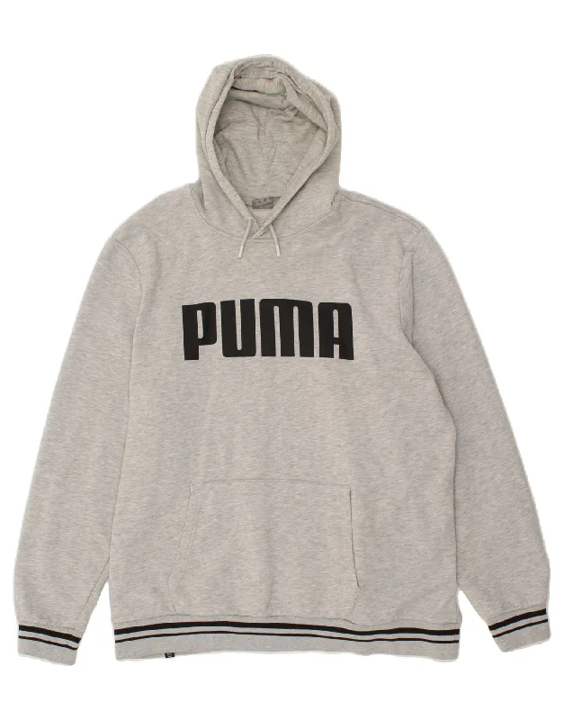 PUMA Mens Graphic Hoodie Jumper 2XL Grey Cotton Hooded Sweatshirt Casual Wear Street Style