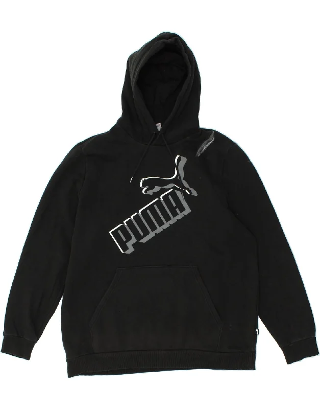 PUMA Mens Graphic Hoodie Jumper XL Black Cotton Hoodie with Typography Text Message