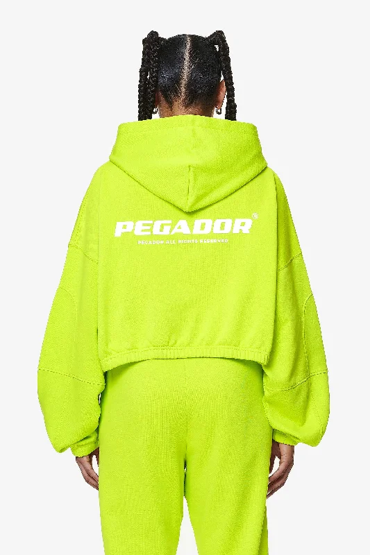 Skei Logo Oversized Cropped Hoodie Washed Lime Yellow Hoodie with Patch Decorative Personalized