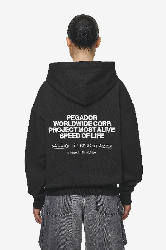 Sora Oversized Hoodie Washed Black Hoodie with Crew Neck Simple Timeless