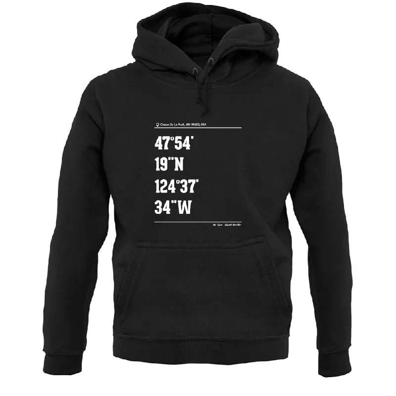 Surfing Coordinates Lapush Unisex Hoodie Hoodie with Elastic Waist Stretchable Comfortable