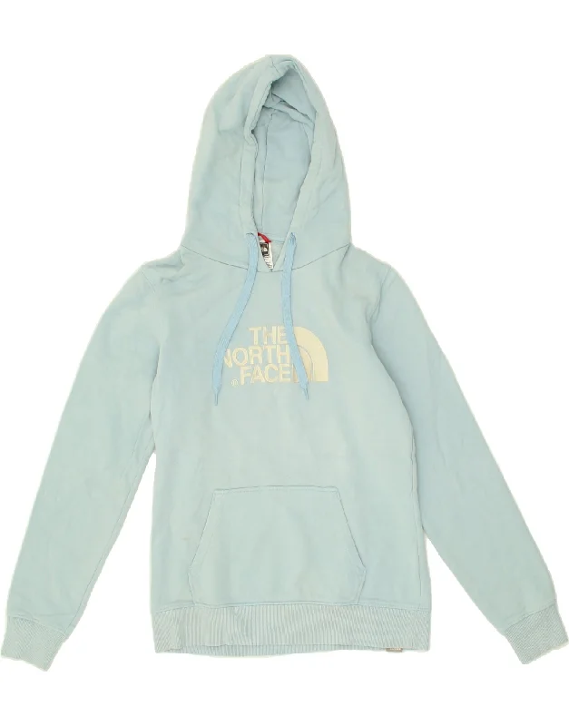 THE NORTH FACE Womens Graphic Hoodie Jumper UK 10 Small Blue Cotton Hoodie with Cuffed Sleeves Snug Secure