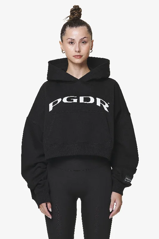 Troms Oversized Cropped Hoodie Black Hoodie with V-Neck Classic Versatile