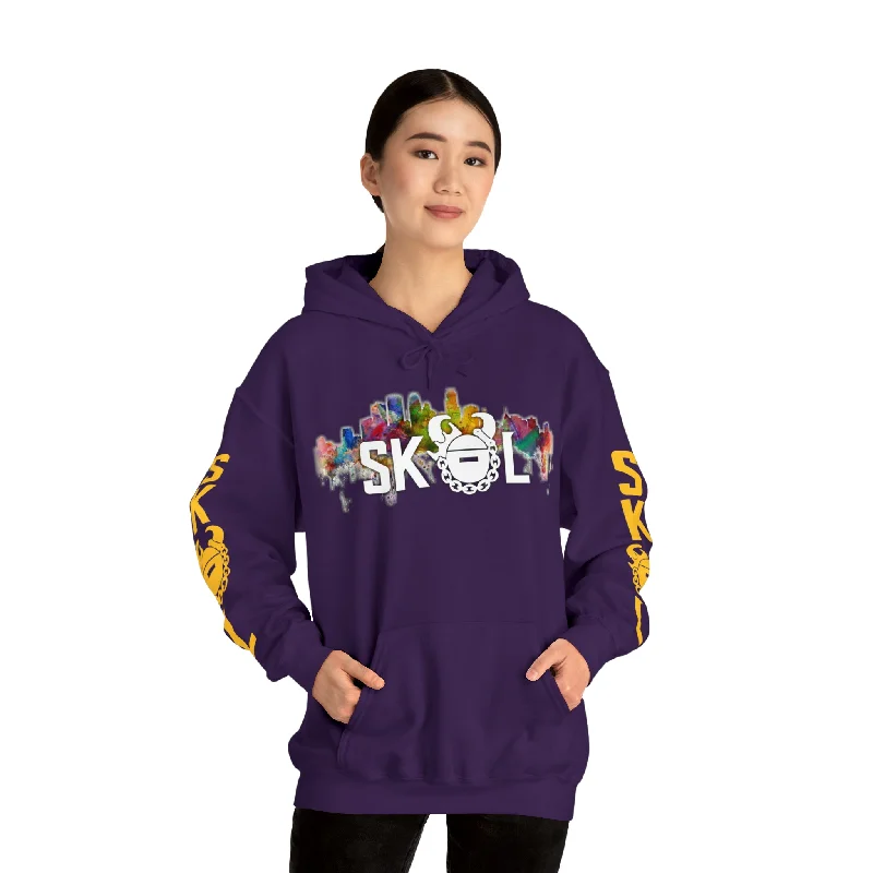 Unisex Heavy Blend™ Hooded Sweatshirt - Skyline + Original (Sleeves) Hoodie with Color Block Contrast Stylish