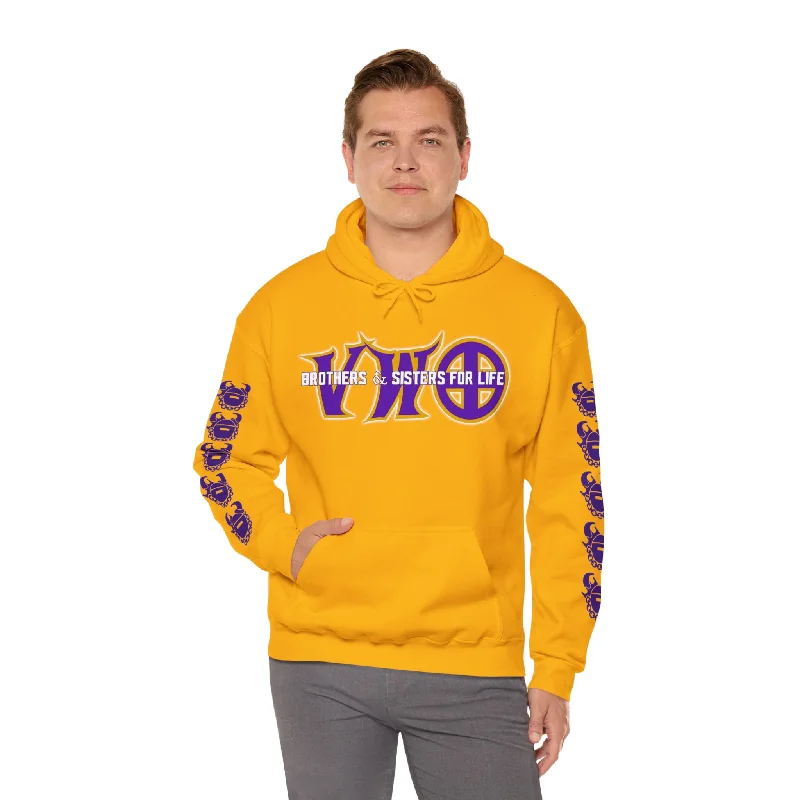 Unisex Heavy Blend™ Hooded Sweatshirt - VWO Brothers & Sisters + Game Day Helmet (Sleeves) Hoodie with Hem Applique Textured Unique