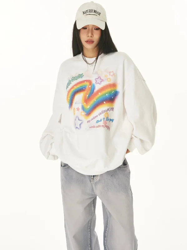 ZEROCIRCLE Rainbow Graphic Image Print Long Sleeve Sweatshirt Hoodie with Hem Ribbing Snug Secure