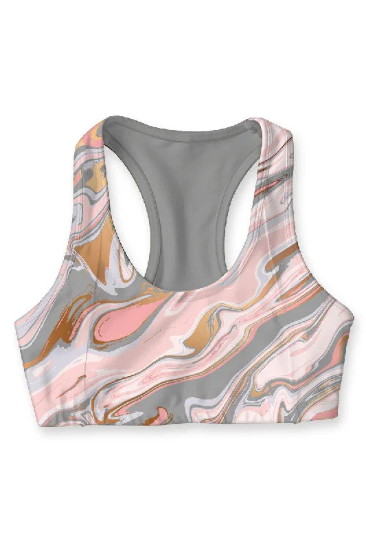 Vanilla Sky Stella Grey Printed Seamless Racerback Sport Yoga Bra - Women Cotton Comfort Bra