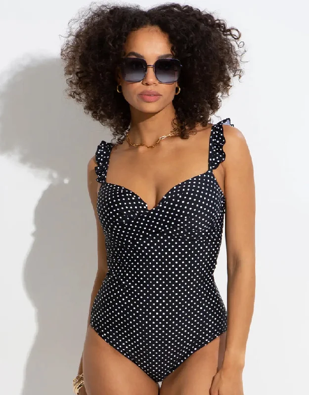 Pour Moi Sicily Lightly Padded Swimsuit Black/White Elegant Swim Dress