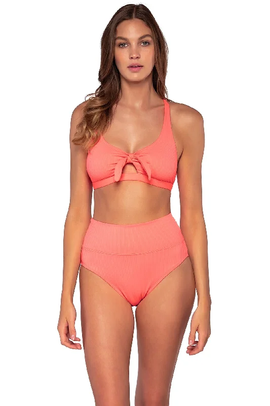 Sunsets Women's Swimwear Neon Coral Brandi Bralette Bikini Top Sporty Swim Shorts