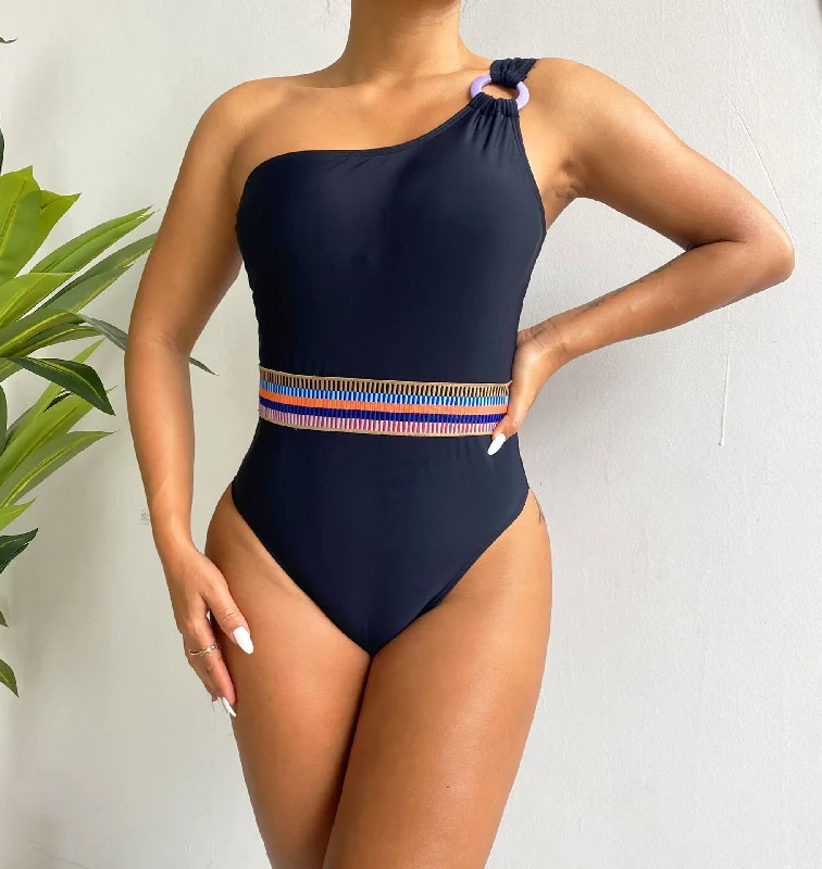 Women'S Black Fashion Skinny One-Piece Swimsuit Retro Swimwear Style