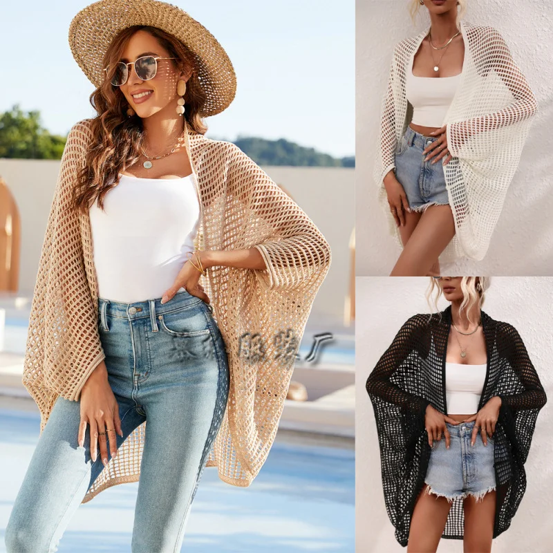 Women'S Fashion Hollow Knitted Loose Swimsuit Cover-Ups Push-Up Swimsuit Top