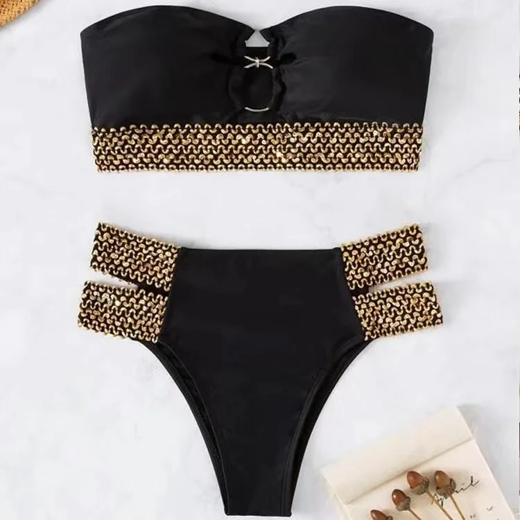 Women'S Sexy Hollow Chain Beach Swimsuit Two-Piece Set Plus-Size Bikini Set