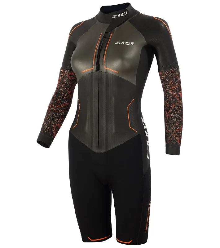 Zone3 Women's Evolution Short Sleeve SwimRun Wetsuit Black/Orange/Gunmetal Floral Bikini Top