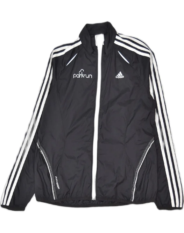 ADIDAS Womens Graphic Tracksuit Top Jacket UK 14 Medium Black Nylon Satin Fabric Silk Fabric Chiffon Fabric