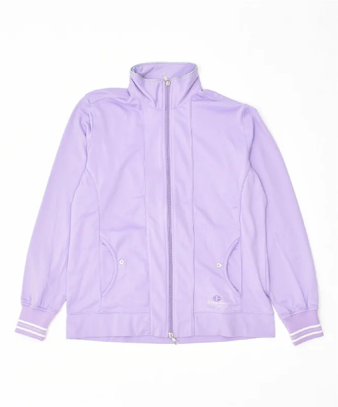 CHAMPION Womens Easy Fit Tracksuit Top Jacket UK 14 Medium Purple Print Jacket Jacquard Jacket Embroidered Jacket