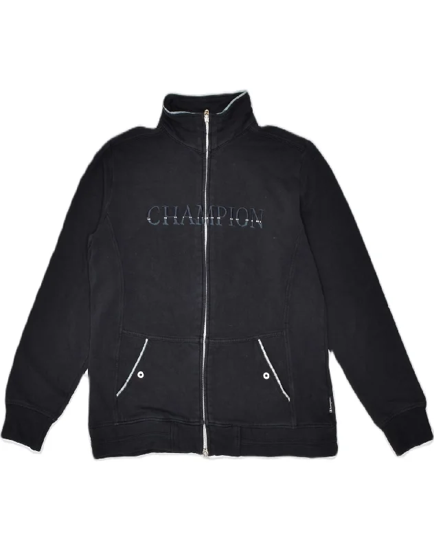 CHAMPION Womens Graphic Tracksuit Top Jacket UK 10 Small Black Cotton Satin Jacket Silk Jacket Chiffon Jacket