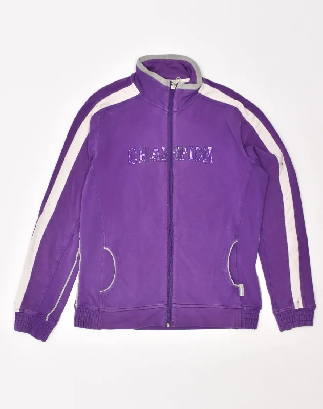 CHAMPION Womens Heritage Fit Tracksuit Top Jacket UK 14 Large Purple Snapped Jacket Toggled Jacket Drawstring Jacket