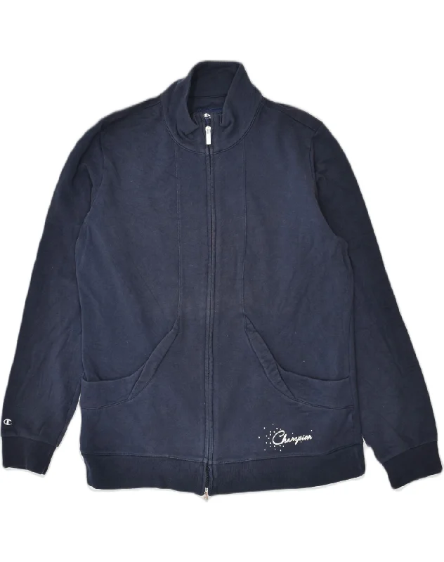 CHAMPION Womens Tracksuit Top Jacket Large Navy Blue Cotton Knit Jacket Woven Jacket Fleece Jacket