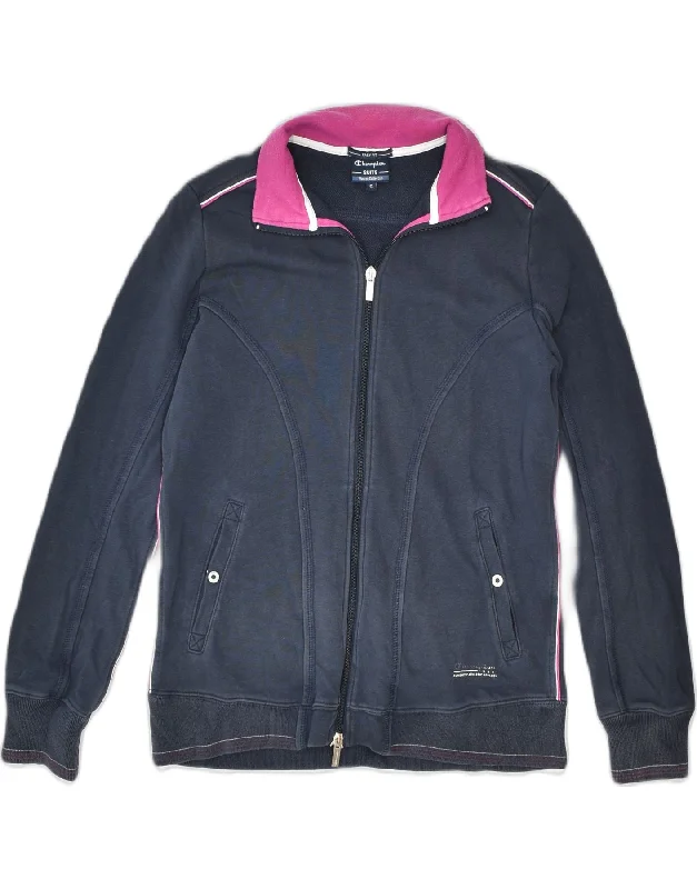 CHAMPION Womens Tracksuit Top Jacket UK 10 Small Navy Blue Cotton Belted Jacket Elasticated Jacket Padded Jacket