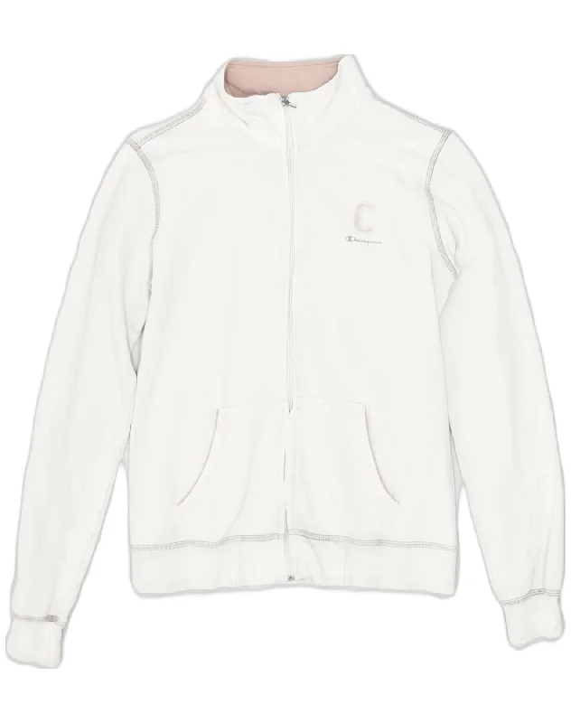 CHAMPION Womens Tracksuit Top Jacket UK 10 Small Off White Cotton Notch Collar Jacket Peter Pan Collar Jacket Cowl Neck Jacket