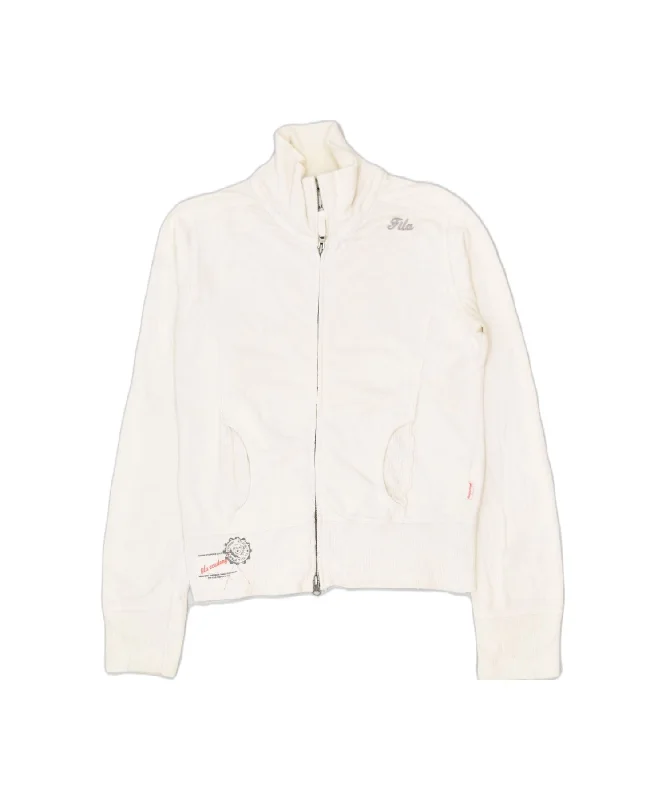 FILA Womens Tracksuit Top Jacket UK 12 Medium Off White Cotton Cotton Jacket Linen Jacket Terry Jacket