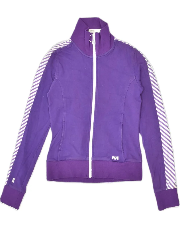 HELLY HANSEN Womens Tracksuit Top Jacket UK 6 XS Purple Cotton Cotton Fabric Linen Fabric Terry Fabric