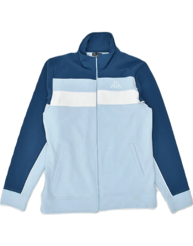 KAPPA Womens Tracksuit Top Jacket UK 14 Large Blue Colourblock Polyester Front Pockets Side Pockets Patch Pockets