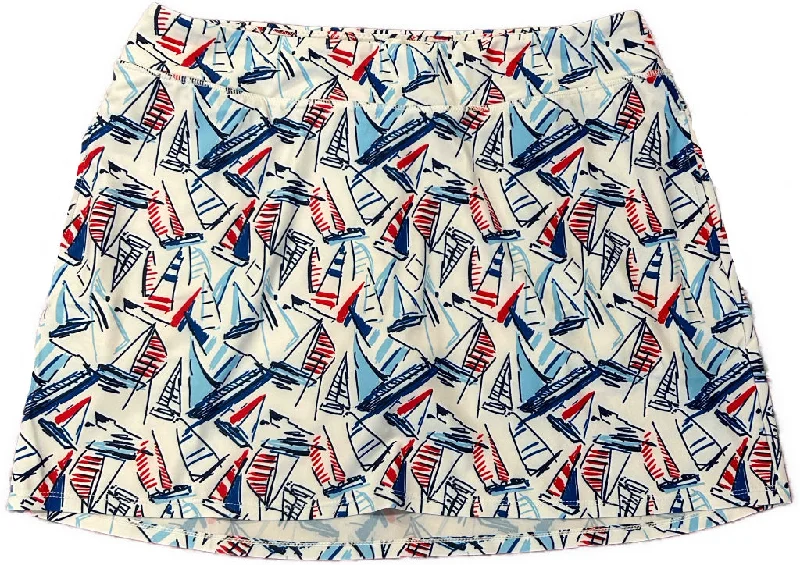 New Cabana Life White & Blue Nautical Sailboat Swim Women's Golf Skort Size L MSP$72 Swim Dress with Belt