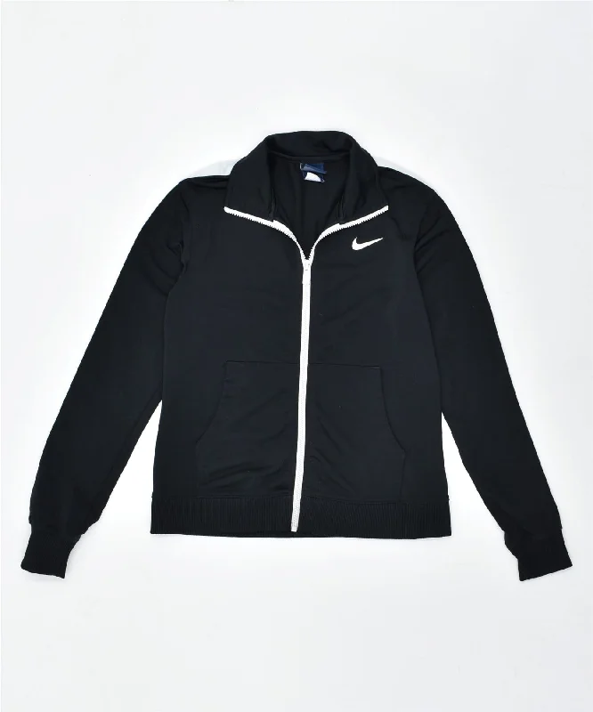 NIKE Womens Tracksuit Top Jacket UK 6 XS Black Polyester Embroidered Jacket Appliqued Jacket Beaded Jacket