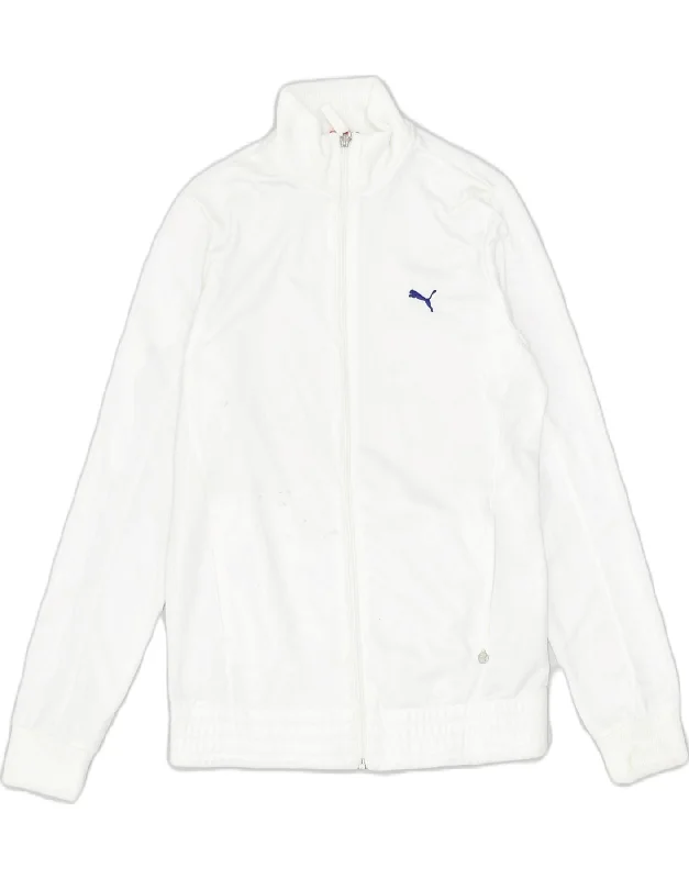 PUMA Womens Tracksuit Top Jacket UK 12 Medium White Polyester Knit Fabric Woven Fabric Fleece Fabric