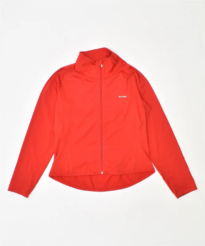 REEBOK Womens Tracksuit Top Jacket UK 12 Medium Red Polyester Trench Coat Raincoat Waterproof Jacket