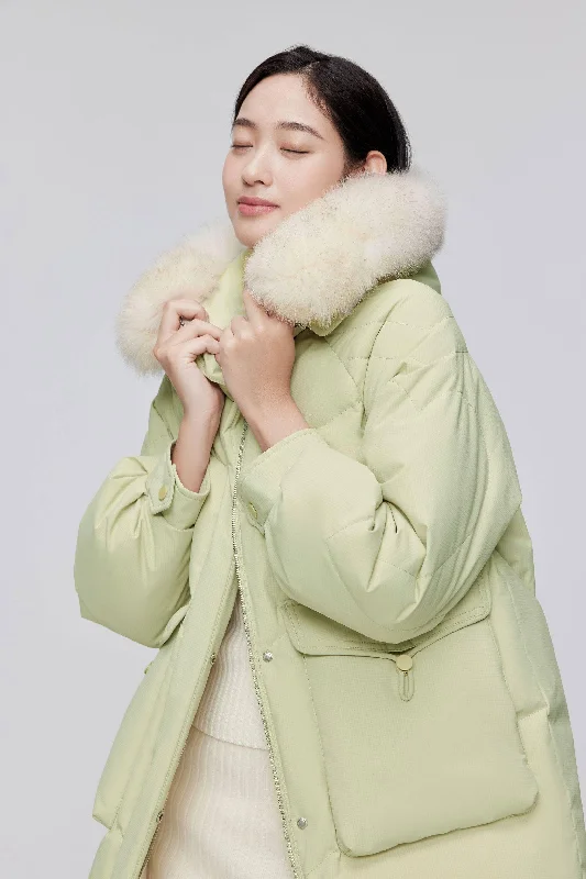 Classic Oversized Down Jacket with Fur 5268 Zippered Jacket Buttoned Jacket Snapped Jacket