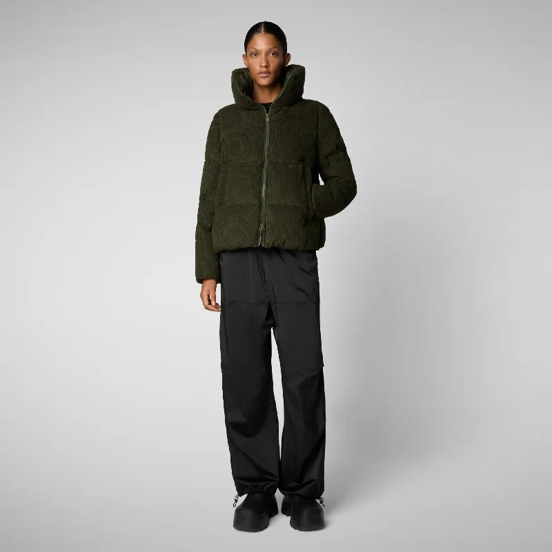 Women's Animal free Puffer Jacket Annika in LAND GREEN Ribbed Jacket Pleated Jacket Ruffled Jacket