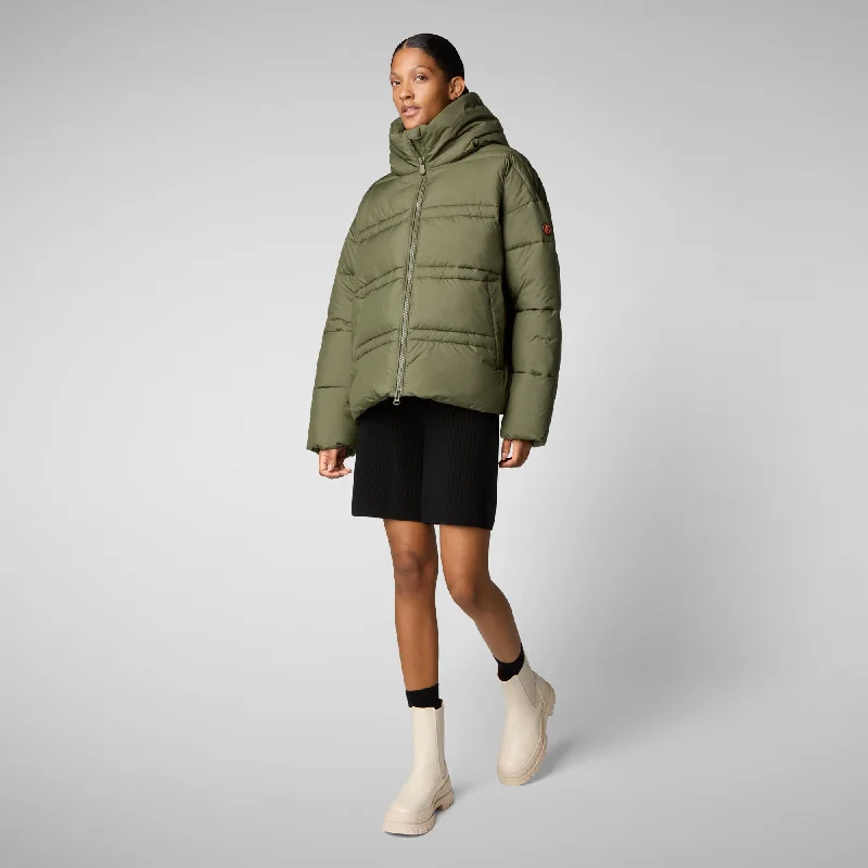 Women's animal free puffer jacket keri in sherwood green Stand-Up Collar Roll-Neck Collar Turtle Neck